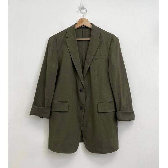 Theory Linen-Blend Rolled Sleeve Eco Crunch Wash Boyfriend Blazer Jacket Size 4 - Picture 14 of 14
